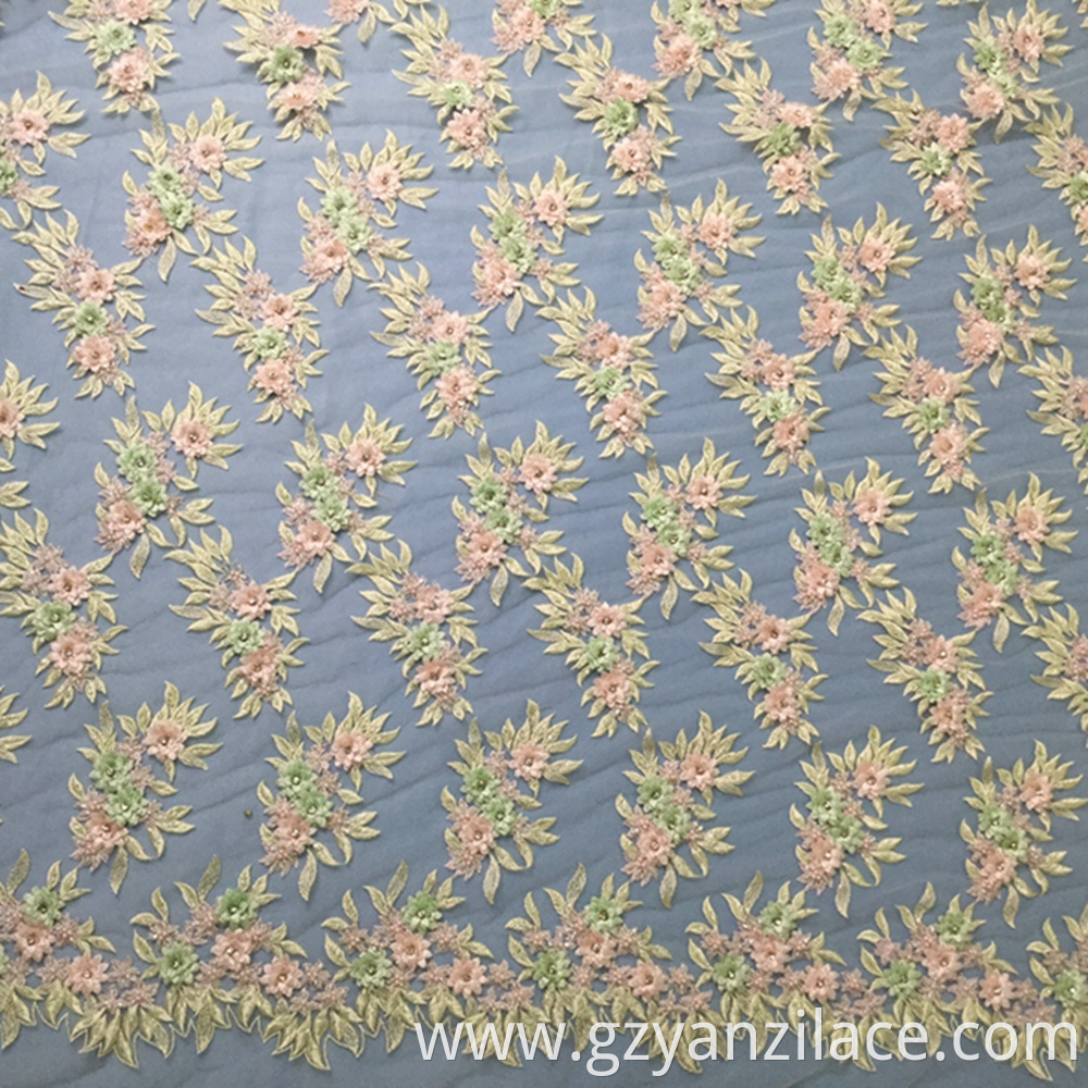 Pink Flower Embroidery Fabric